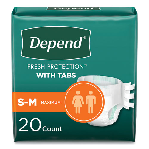 Incontinence Protection with Tabs, Small/Medium, 19" to 34" Waist, 20/Pack, 3 Packs/Carton