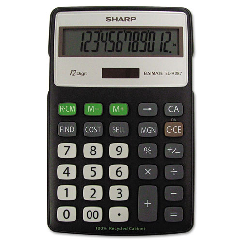 El-R287bbk Recycled Series Calculator W/kickstand, 12-Digit Lcd