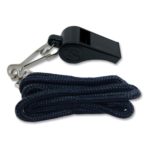 Sports Whistle with Black Nylon Lanyard, Plastic, Black, Dozen
