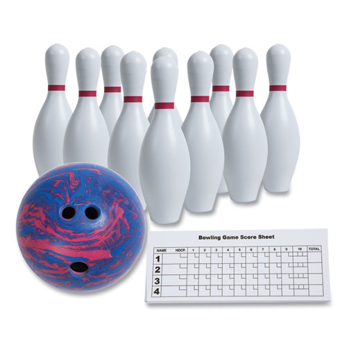 Champion Sports Bowling Set, Plastic/Rubber, White, 10 Bowling Pins, 1 Bowling Ball