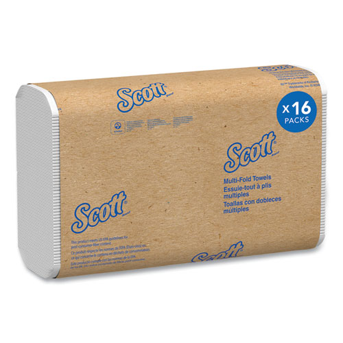 Scott® Essential Multi-Fold Towels, Absorbency Pockets, 1-Ply, 9.2 x 9.4, White, 250/Packs, 16 Packs/Carton