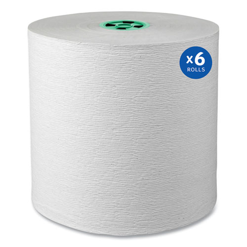 Image of Hard Roll Paper Towels with Premium Absorbency Pockets with Colored Core, Green Core, 1-Ply, 7.5" x 700 ft, White, 6 Rolls/CT