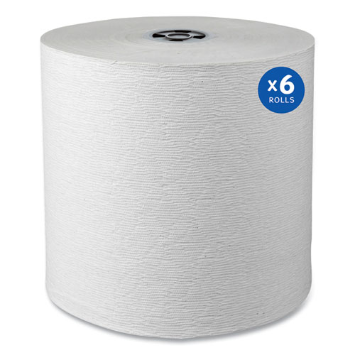 Image of Hard Roll Paper Towels with Premium Absorbency Pockets with Colored Core, Gray Core, 1-Ply, 7.5" x 700 ft, White, 6 Rolls/CT