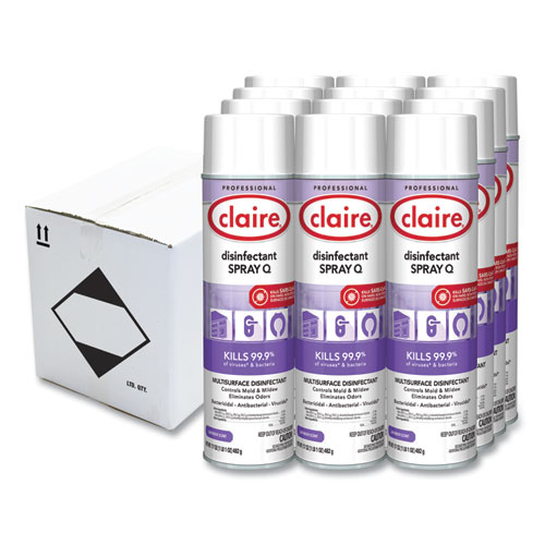 Claire® Spray Q Disinfectant. Lavender Scent, 17 oz Aerosol Spray, Dozen