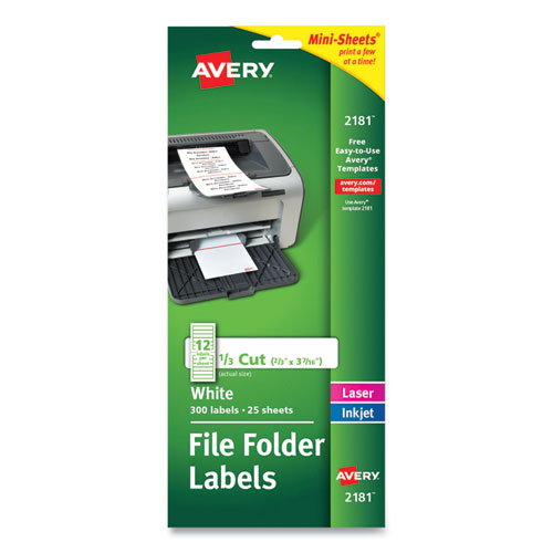 Image of Avery® Mini-Sheets Permanent File Folder Labels, 0.66 X 3.44, White, 12/Sheet, 25 Sheets/Pack