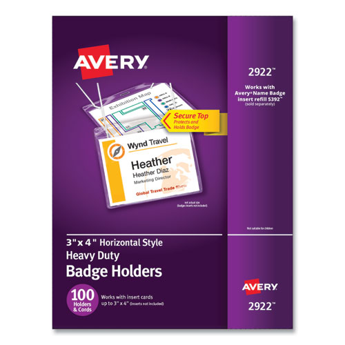 Image of Avery® Secure Top Hanging-Style Badge Holders, Horizontal, 4W X 3H, Clear, 100/Box