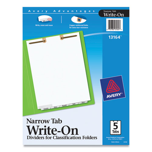 Write and Erase Tab Dividers for Classification Folders, Narrow Bottom Tab, 5-Tab, 11 x 8.5, 1 Set