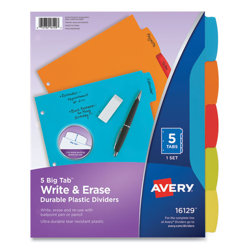 Avery® Big Tab Write and Erase Durable Plastic Dividers, 5-Tab, 11 x 8.5, Assorted, 1 Set