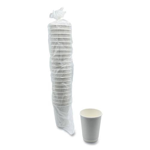 Paper Hot Cups, Double-Walled, 12 oz, White, 500/Carton