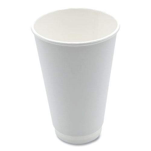 Paper Hot Cups, Double-Walled, 16 oz, White, 25/Pack