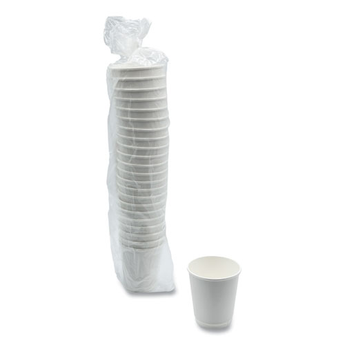 Paper Hot Cups, Double-Walled, 10 oz, White, 500/Carton