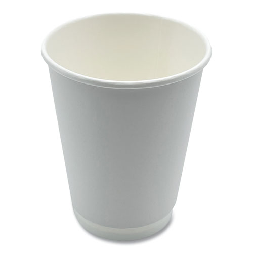 Paper Hot Cups, Double-Walled, 12 oz, White, 500/Carton