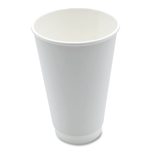 Paper Hot Cups, Double-Walled, 16 oz, White, 500/Carton