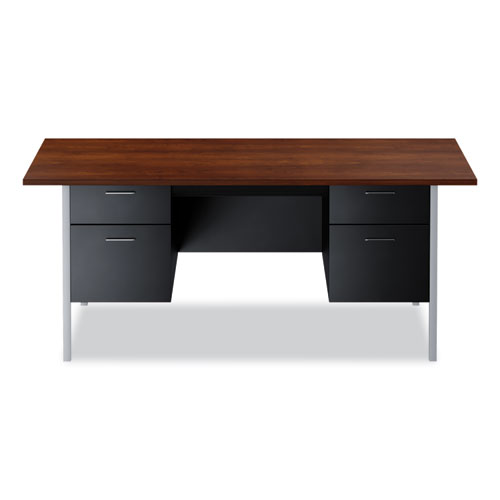 Alera® Double Pedestal Steel Desk, 72" X 36" X 29.5", Mocha/Black