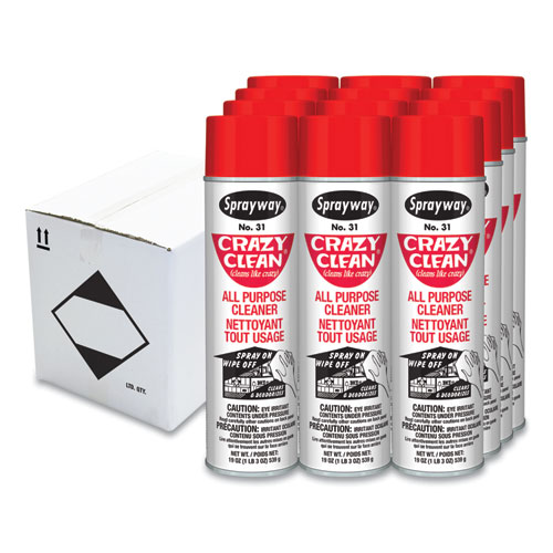 Sprayway® Crazy Clean All Purpose Cleaner, Floral Scent, 19 oz Aerosol Spray, Dozen