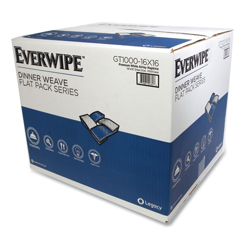 Everwipe™ Premium Linen-Like Guest Towel Napkins Flat Pack, 2-Ply, 16" x 16", White, 1,000/Carton