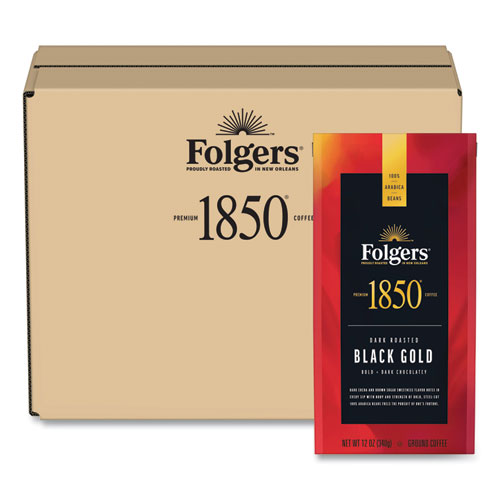 Image of 1850 Coffee, Black Gold, Dark Roast, Ground, 12 Oz Bag, 6/Carton