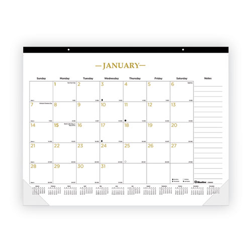 Gold Collection Monthly Desk Pad Calendar, 22 x 17, White Sheets, Black Headband, Clear Corners, 12-Month (Jan to Dec): 2024