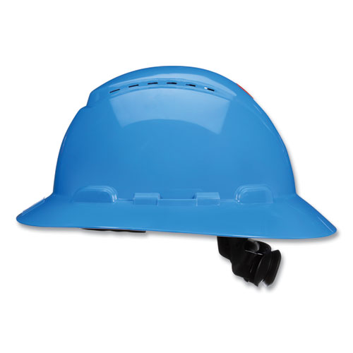 SecureFit H-Series Hard Hats, H-800 Vented Hat with UV Indicator, 4-Point Pressure Diffusion Ratchet Suspension, Blue