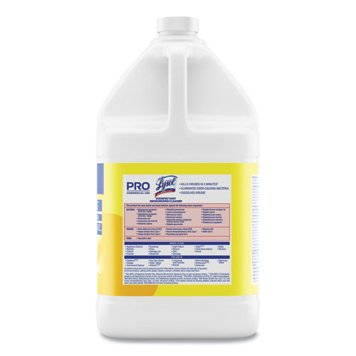 Disinfectant Deodorizing Cleaner Concentrate, Lemon Scent, 128 oz Bottle, 4/Carton
