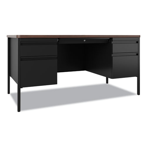 Hirsh Industries® Mobile Teachers Pedestal Desks, Right-Hand Pedestal: Box/File Drawers, 48" x 30" x 29.5", Walnut/Black