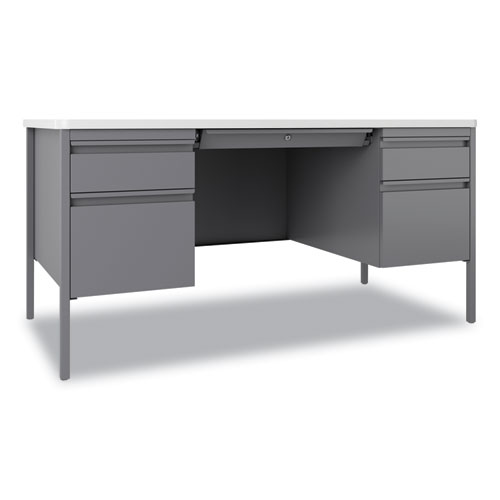 Image of Teachers Pedestal Desks, Left and Right-Hand Pedestals: Box/File Drawer Format, 60" x 30" x 29.5", White/Platinum