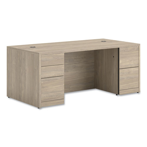10500 Series Double Full-Height Pedestal Desk, Left: Box/Box/File, Right: File/File, 72" x 36" x 29.5", Kingswood Walnut
