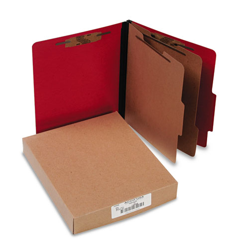 ColorLife PRESSTEX Classification Folders, 3" Expansion, 2 Dividers, 6 Fasteners, Letter Size, Executive Red Exterior, 10/Box