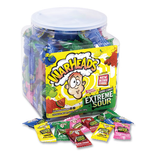WARHEADS® Xtreme Sour Hard Candy, Assorted Flavors, 34 oz Tub, Ships in 1-3 Business Days