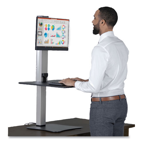 High Rise Electric Standing Desk Workstation, Single Monitor, 28" x 23" x 20.25", Black/Aluminum