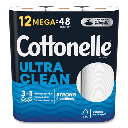 Cottonelle® Ultra CleanCare Toilet Paper, Strong Tissue, Mega Rolls, Septic Safe, 1-Ply, White, 284/Roll, 12 Rolls/Pack, 48 Rolls/Carton
