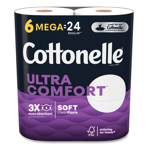 Image of Cottonelle® Ultra Comfortcare Toilet Paper, Soft Tissue, Mega Rolls, Septic Safe, 2-Ply, White, 284/Roll, 6 Rolls/Pack, 36 Rolls/Carton