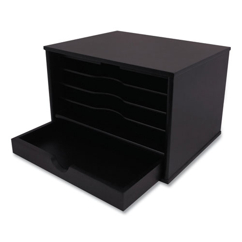 Midnight Black Collection Desktop Organizer, 5 Compartments, MDF, 13.3 x 10.5 x 9.4, Black