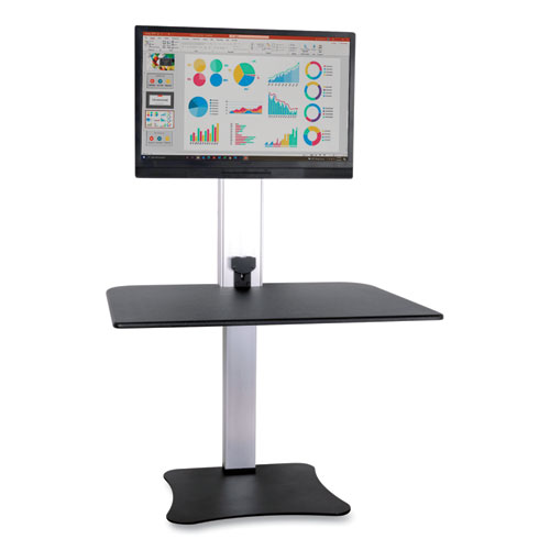 Image of High Rise Electric Standing Desk Workstation, Single Monitor, 28" x 23" x 20.25", Black/Aluminum, Ships in 1-3 Business Days