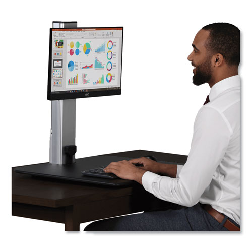 High Rise Electric Standing Desk Workstation, Single Monitor, 28" x 23" x 20.25", Black/Aluminum