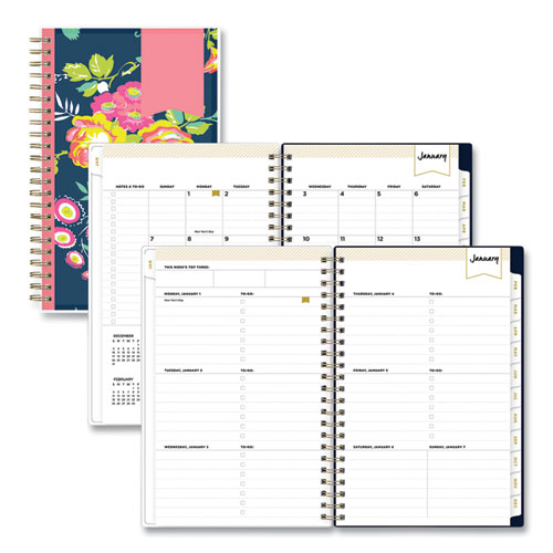 Image of Blue Sky® Day Designer Peyton Create-Your-Own Cover Weekly/Monthly Planner, Floral Artwork, 8 X 5, Navy Cover, 12-Month (Jan-Dec): 2024
