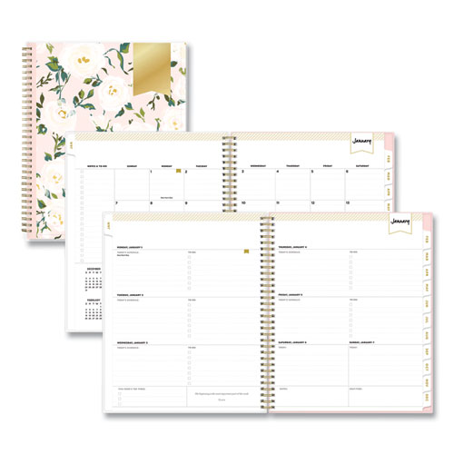 Blue Sky® Day Designer Coming Up Roses Create-Your-Own Cover Weekly/Monthly  Planner, 11 x 8.5, Blush/Cream Cover,12-Month(Jan-Dec):2024