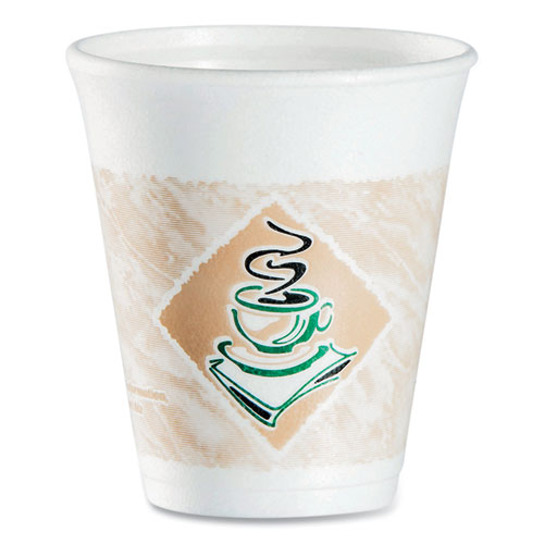 Dart® Cafe G Foam Hot/Cold Cups, 8 oz, Brown/Green/White, 1,000/Carton