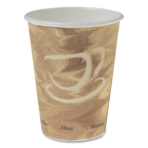 Solo® Mistique Polycoated Hot Paper Cups, 12 Oz, Printed, Brown, 50/Sleeve, 20 Sleeves/Carton