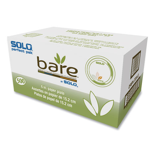 SOLO® Bare Eco-Forward Paper Dinnerware Perfect Pak, ProPlanet Seal, Plate, 6" dia, Green/Tan, 125/Pack, 4 Packs/Carton