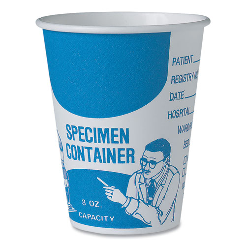 Image of Solo® Paper Specimen Cups, 8 Oz, Blue/White, 50/Sleeve, 20 Sleeves/Carton