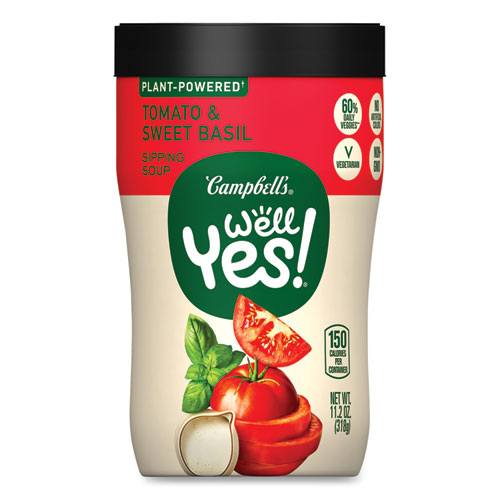 Well Yes Tomato and Sweet Basil Sipping Soup, 11.2 oz Cup, 8/Carton, Ships in 1-3 Business Days