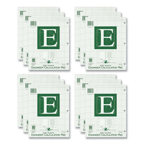 Engineer Pad, (0.5" Margins), Quad Rule (5 sq/in, 1 sq/in), 200 Lt Green 8.5x11 Sheets/Pad, 12/CT, Ships in 4-6 Business Days