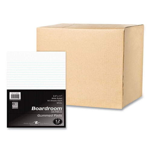 Image of Boardroom Gummed Pad, Wide Rule, 50 White 8.5 x 11 Sheets, 72/Carton, Ships in 4-6 Business Days