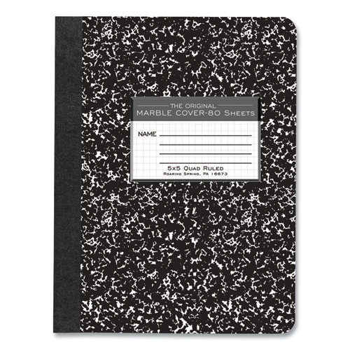 Hardcover Composition Book, Quadrille 5 sq/in Rule, Black Marble Cover, (80) 9.75 x 7.5 Sheet, 48/CT, Ships in 4-6 Bus Days