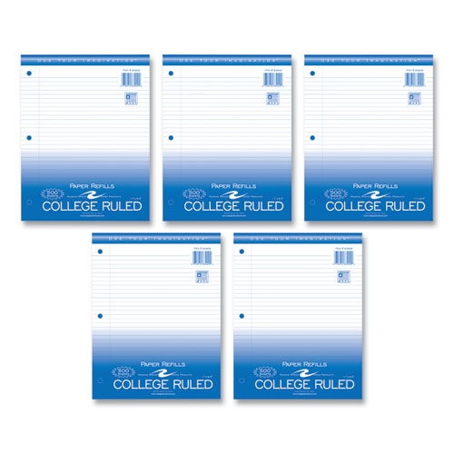 Image of Loose Leaf Paper, 8.5 x 11, 3-Hole Punched, College Rule, White, 500 Sheets/Pack, 5 Packs/Carton, Ships in 4-6 Business Days