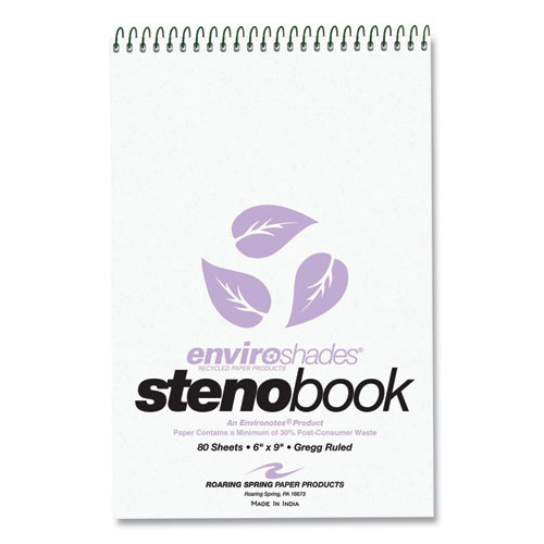 EnviroShades Steno Pad, Gregg Rule, White Cover, 80 Orchid 6 x 9 Sheets, 24 Pads/Carton