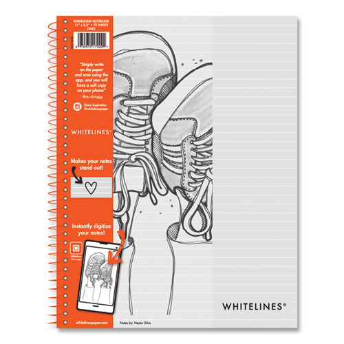 Whitelines Notebook, Medium/College Rule, Gray/Orange Cover, (70) 8.5 x 11 Sheets, 12/Carton