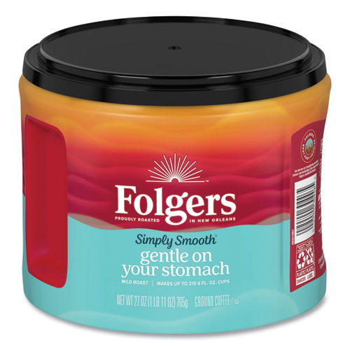 Folgers® Simply Smooth Ground Coffee, Gentle On Your Stomach, 27 oz Canister