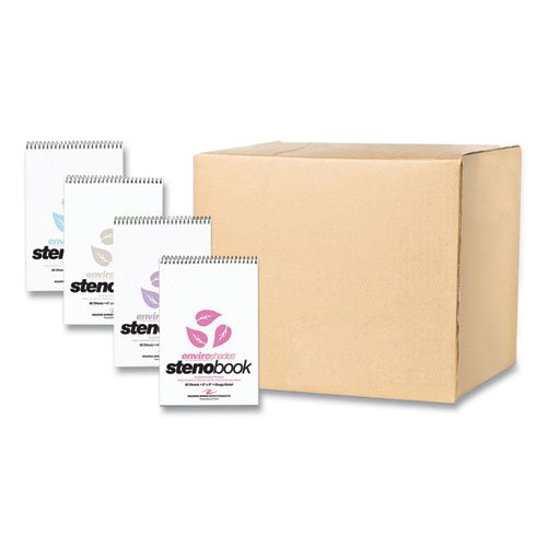 EnviroShades Steno Pad, Gregg Rule, White Cover, 80 Assorted Color 6 x 9 Sheets, 24 Pads/Carton